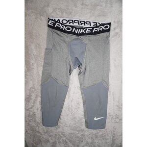 Nike Pro Mens Dri Fit 3/4 Training Compression Tight Pants Grey Size Medium